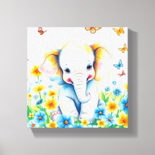 Baby olifant in bloei canvas afdruk (Voorkant)