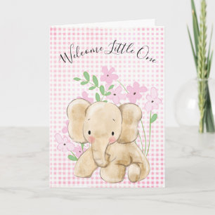Baby olifant in bloemen voor pasgeboren kaart