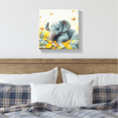 Baby olifant in de bloemen canvas afdruk (Insitu (Slaapkamer))