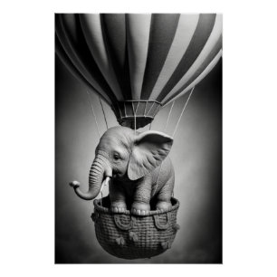 Baby olifant in een luchtballon perfect poster