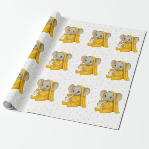 Baby olifant in geel pyjama Baby shower Cadeaupapier
