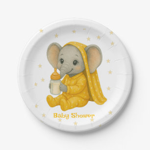 Baby olifant in geel pyjama Baby shower Papieren Bordje