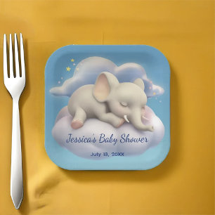 Baby Olifant in het Wolken Baby shower Papieren Bordje