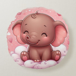 Baby olifant kinderkussen, baby shower cadeau rond kussen