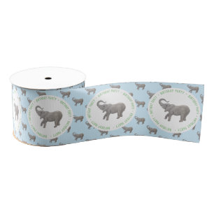 Baby Olifant Lichtblauw Verjaardag Grosgrain Lint
