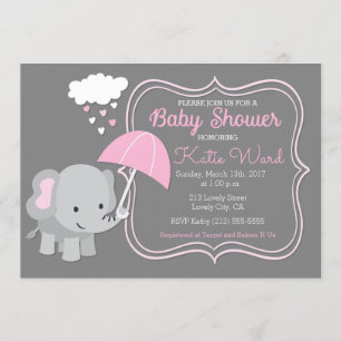 Baby Olifant Meisje Baby shower Roze Invitation Kaart