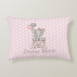 Baby Olifant Meisje Roze Zilveren Ballonnen Accent Kussen