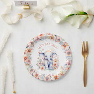 Baby Olifant Meisje Verjaardagsfeest Gepersonalise Papieren Bordje