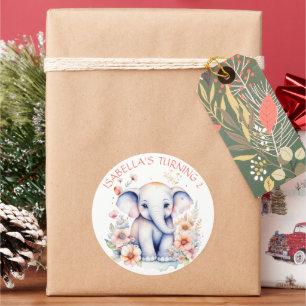 Baby Olifant Meisje Verjaardagsfeest Gepersonalise Ronde Sticker
