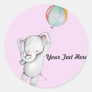 Baby Olifant met Balloon Roze Stickers