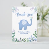 Baby olifant met het Baby shower van de Zong Bird Bedankkaart (Staand voorkant)