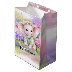 Baby Olifant met Hortensia's Baby Shower Medium Cadeauzakje