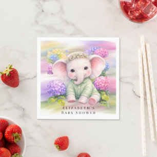 Baby Olifant met Hortensia's Baby Shower Servet