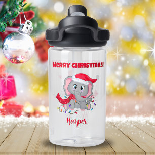 Baby Olifant Met Kerstman Hoed En Lichtjes Naam Waterfles