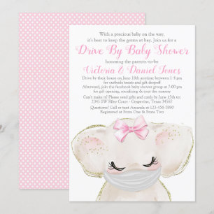 Baby Olifant met Masker Drive By Baby Shower Kaart