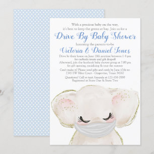 Baby Olifant met Masker Drive By Baby Shower Kaart