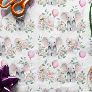 Baby Olifant met pioenen & ballon Baby shower Tissuepapier