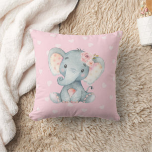 Baby olifant met roze hart achtergrond kussen