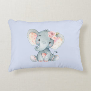 Baby olifant met roze rozen accent kussen