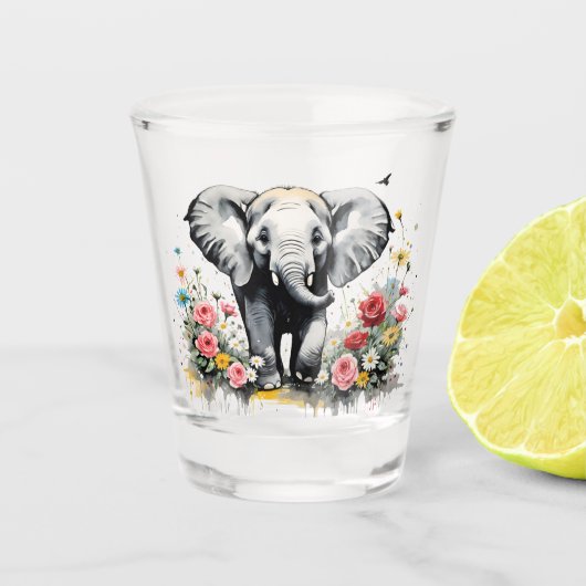 Baby olifant met Rozen Shot Glas (Voorkant)