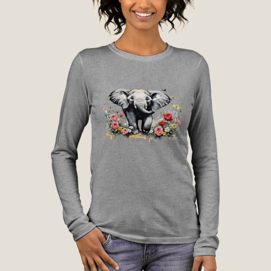 Baby olifant met Rozen Tri-Blend Shirt (Voorkant)