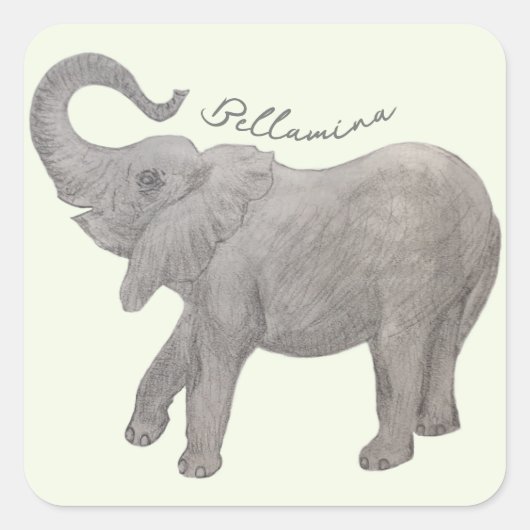 Baby olifant met tekst vierkante sticker (Voorkant)