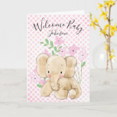 Baby olifant op roze gingham kaart (Gele Bloem)