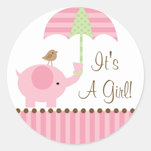 Baby Olifant paraplu Het is een meisje Sticker (Voorkant)