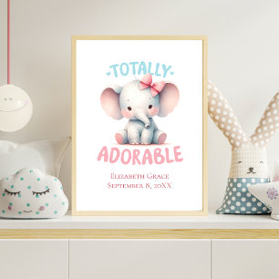 Baby Olifant Roze Baby Meisje Nursery Muurkunst Poster