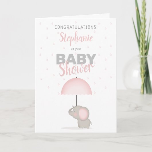 Baby Olifant Roze Baby shower Kaart (Voorkant)