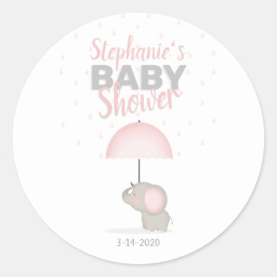 Baby Olifant Roze Baby shower Ronde Sticker