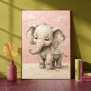 Baby Olifant Roze Kinderkamer Kunstprint Impasto S Poster