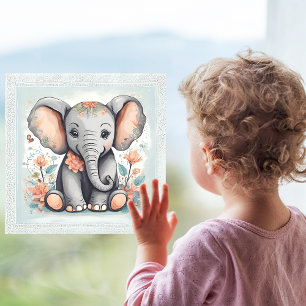 Baby Olifant Ruitsticker voor Glazen Deur Raamsticker