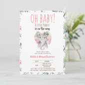 Baby Olifant Shower Uitnodiging, Boho Bloemen Kaart (Staand voorkant)