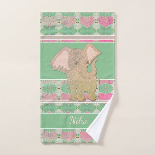 Baby Olifant w/Hearts Roze en Groen Bad Handdoek (Handdoek)
