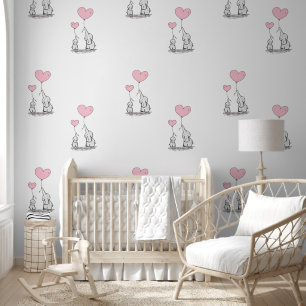 Baby Olifanten & Roze Hart Ballons Ontwerp Behang