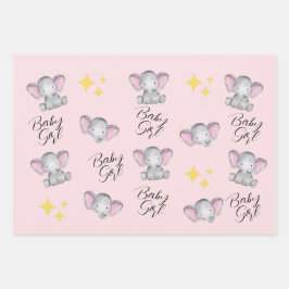 Baby olifantenbabymeisje douche inpakpapier vel