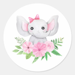 Baby olifantenkaartje, eerste verjaardag, Baby sho Ronde Sticker
