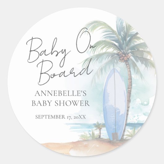 Baby On Board Beach Baby Shower Ronde Sticker (Voorkant)