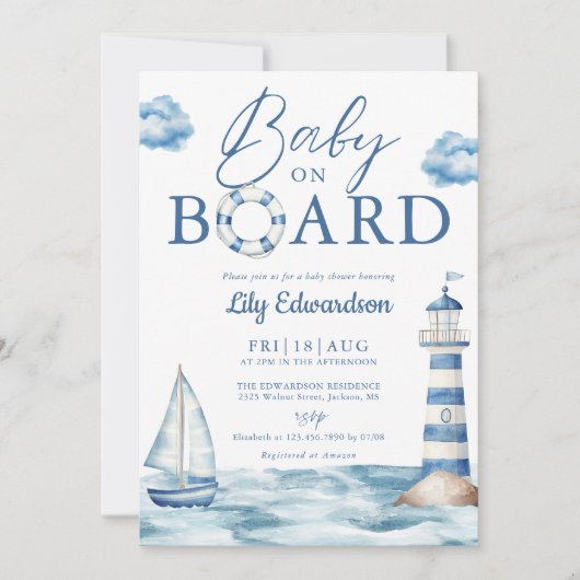 Baby On Board Blue Nautical Baby Shower Kaart (Voorkant)