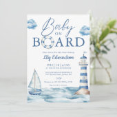 Baby On Board Blue Nautical Baby Shower Kaart (Staand voorkant)