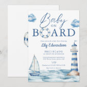 Baby On Board Blue Nautical Baby Shower Kaart (Voorkant / Achterkant)