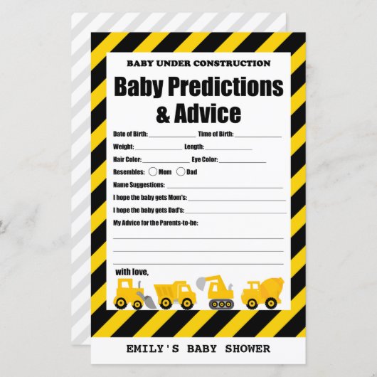 Baby Onder Constructie Baby Shower Spel GEPRINT (Voorkant / Achterkant)