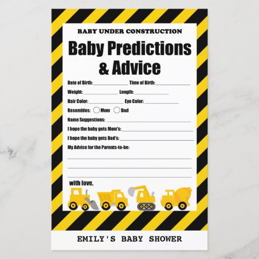 Baby Onder Constructie Baby Shower Spel GEPRINT (Voorkant)