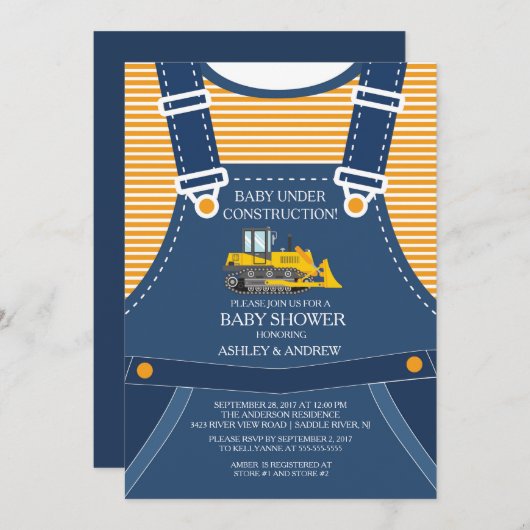 BABY ONDER CONSTRUCTIE Baby shower Uitnodiging (Voorkant / Achterkant)