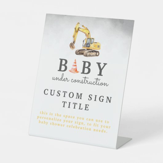 Baby Onder constructie Boy Baby shower Tafelteken Reclamebord Met Voetstuk (Voorkant)