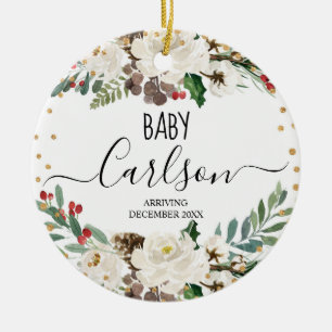 Baby onthullen Zwangere winterkerstavond Floral Keramisch Ornament