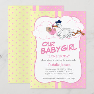 Baby Ooievaar met een Schattige Little Baby Meisje Kaart