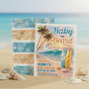 Baby op Boord Retro Surf Strand Baby Shower Kaart