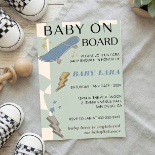 Baby op Boord Skateboard Baby Shower feest Uitnodi Kaart